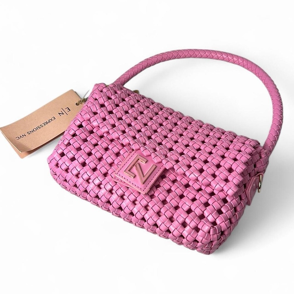 Expressions NYC Pink Woven Faux Leather Shoulder Bag NWT Y2K Baguette Purse